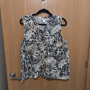 Christopher & Banks Black and Cream Tropical Print Blouse